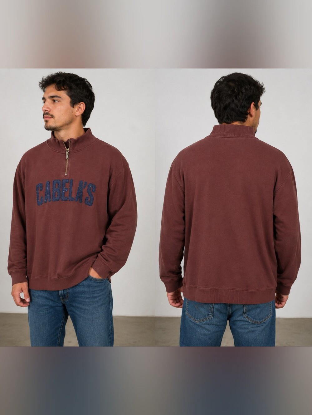 Cabela’s Men’s 2XL Brown 1/4 Zip Sweatshirt Embroidered Logo Fleece Pullover